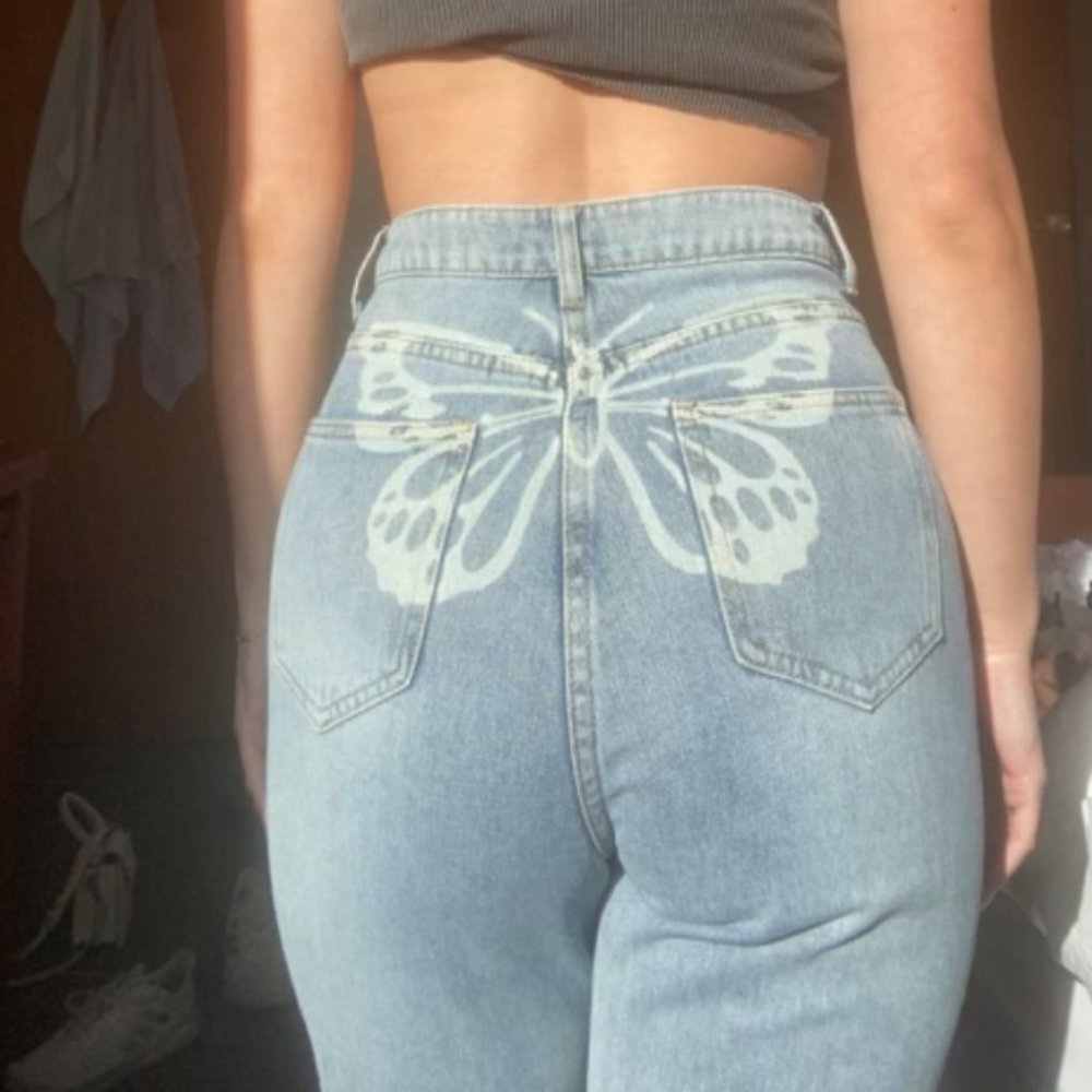 Bleached Butterfly Blue Jeans Size Medium
